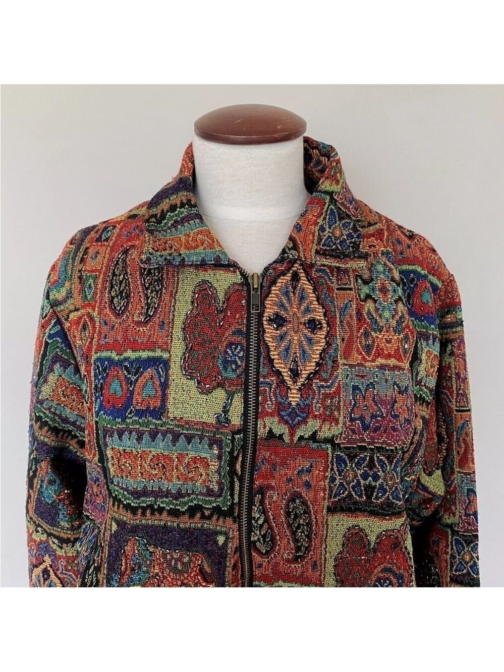 Parsley & Sage Tapestry Flowers Animal Beaded Zip Jacket 1X Pockets Lined - Picture 3 of 16